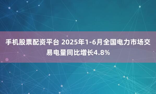手机股票配资平台 2025年1-6月全国电力市场交易电量同比增长4.8%