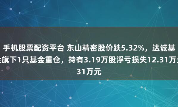 手机股票配资平台 东山精密股价跌5.32%，达诚基金旗下1只基金重仓，持有3.19万股浮亏损失12.31万元